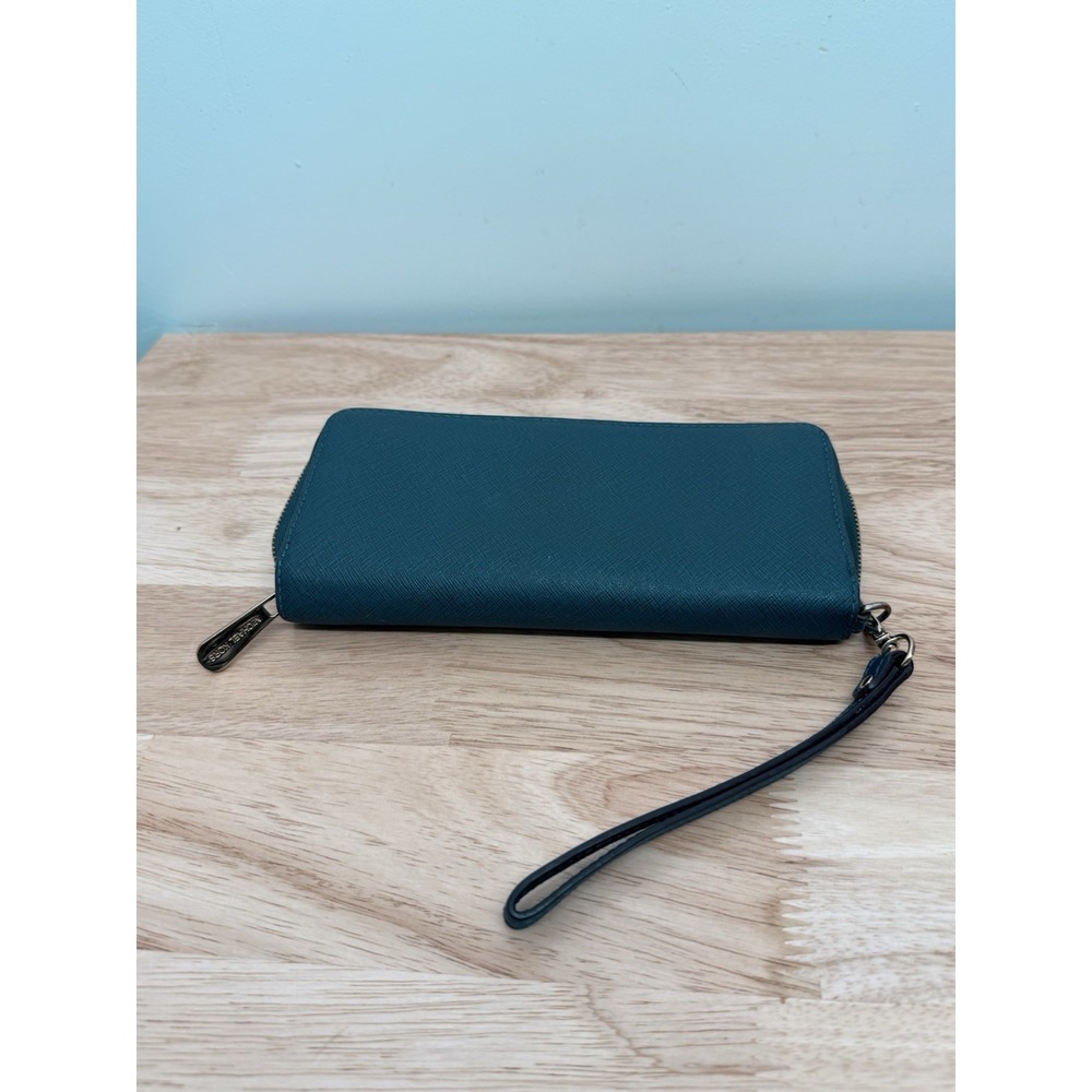 Michael Kors Silver Zip-Around Wallet‎ w/ Zipper Logo, Credit Card Teal #66 - Picture 6 of 9